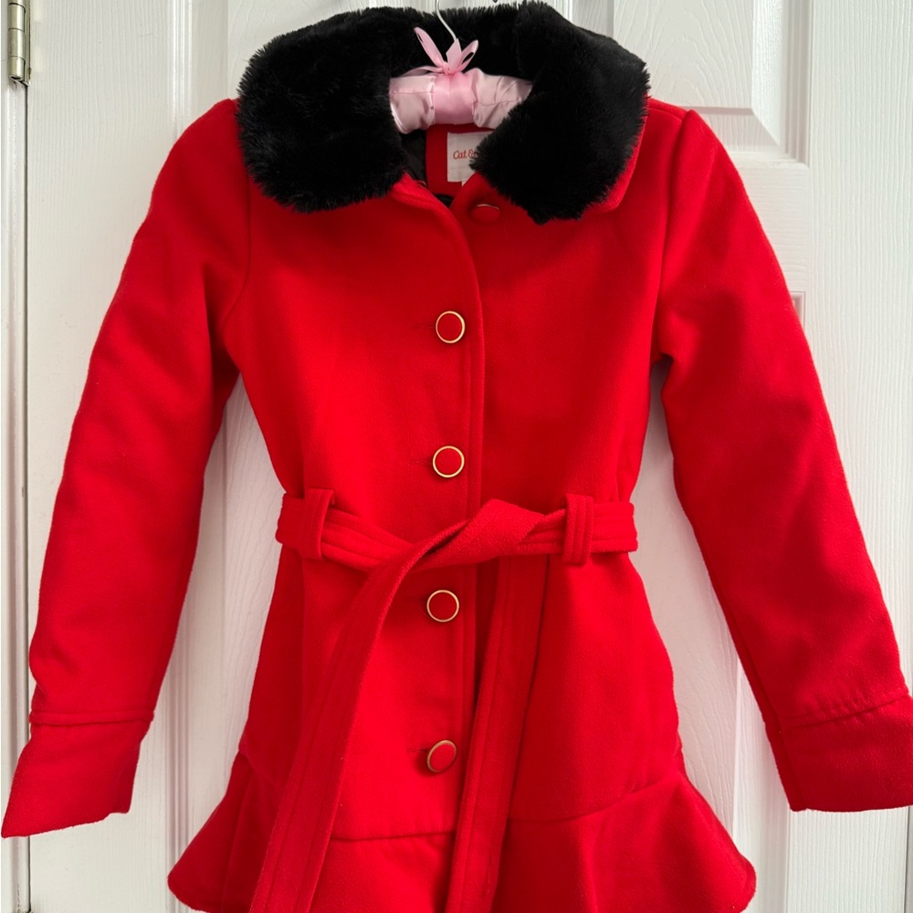Cat & Jack Red Pea Coat with Black Collar